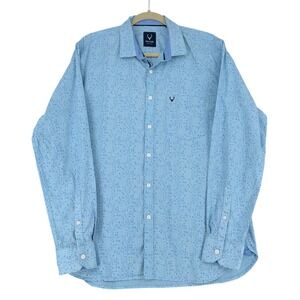 Allen Solly Men Light Blue Geometric Print Long Sleeve Button Down Shirt Size 42